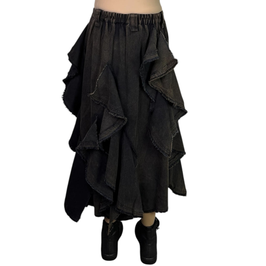 RUFFLED DENIM SKIRT