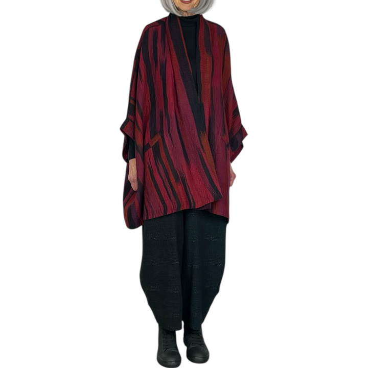 IKAT STRIPE DOUBLE COLLAR PONCHO