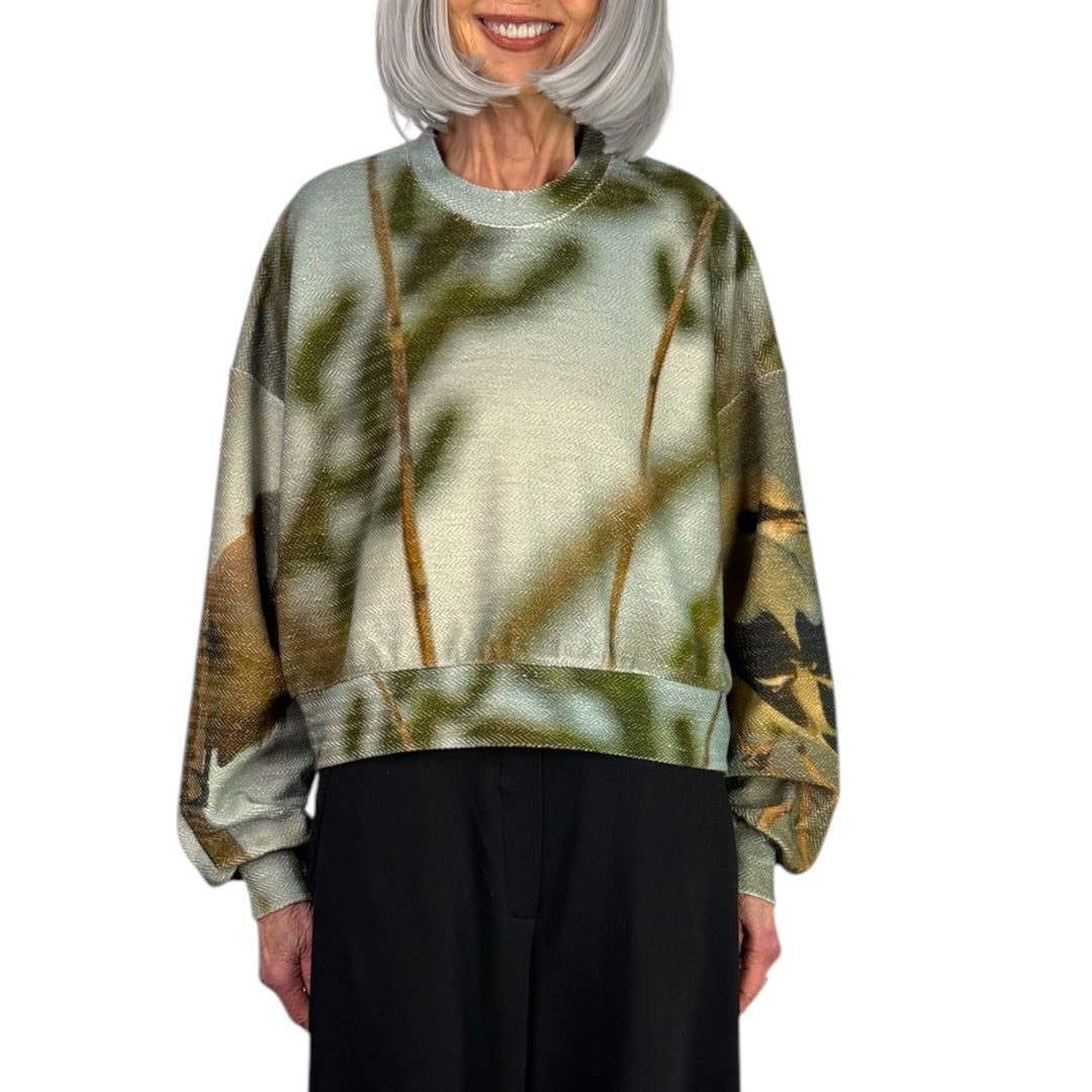 BIRD PRINT CROP SWEATSHIRT