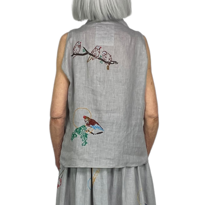 EMBROIDERED LINEN SLEEVELESS TOP