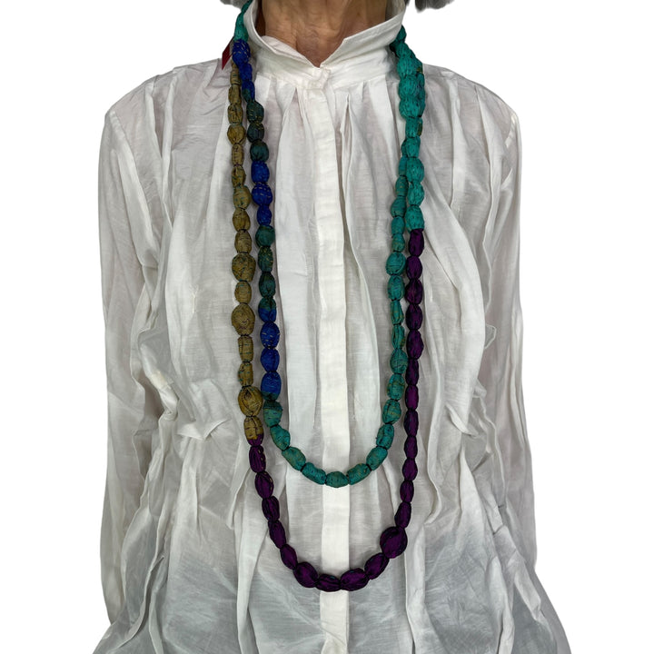 VINTAGE SILK TIE-BEADS LONG NECKLACE
