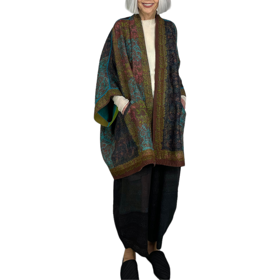 BAGH PRINT DOUBLE COLLAR PONCHO