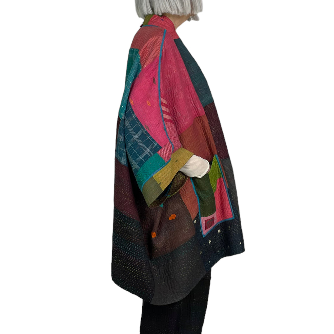 BAGH PRINT DOUBLE COLLAR PONCHO