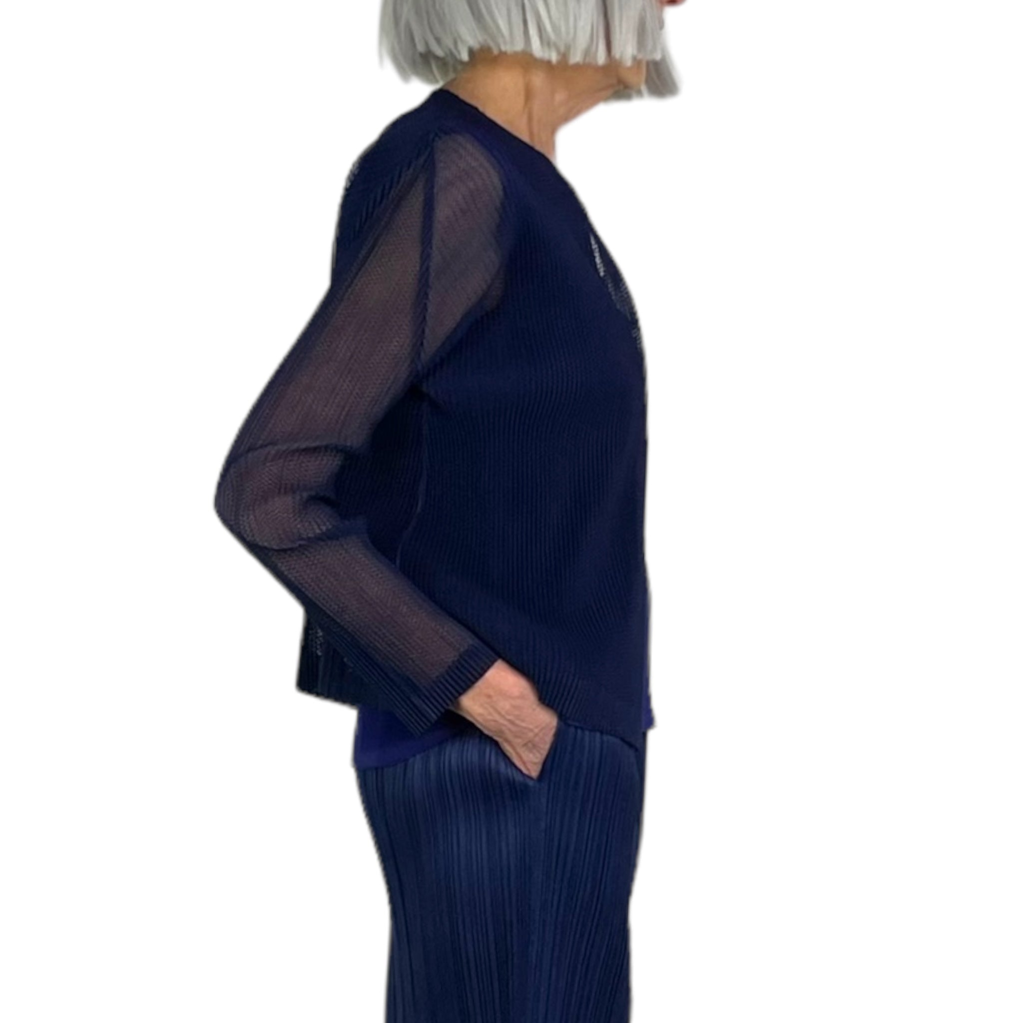 トップス PLEATS PLEASE TATAMI JULY DARK BROWN Issey Miyake Pleats Please Tatami July Cardigan in Dark
