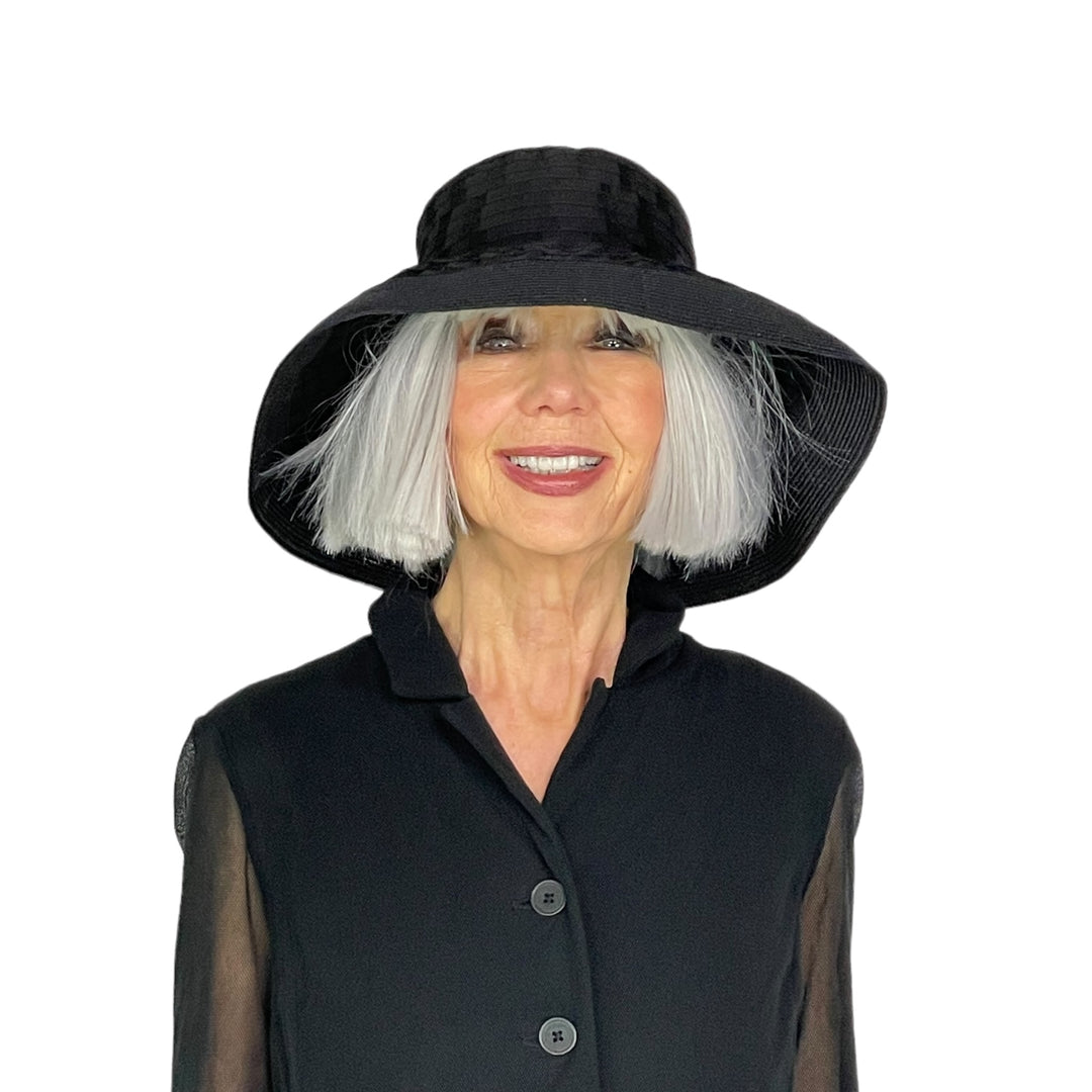 LARGE BRIM RIBBON HAT W/TRIM