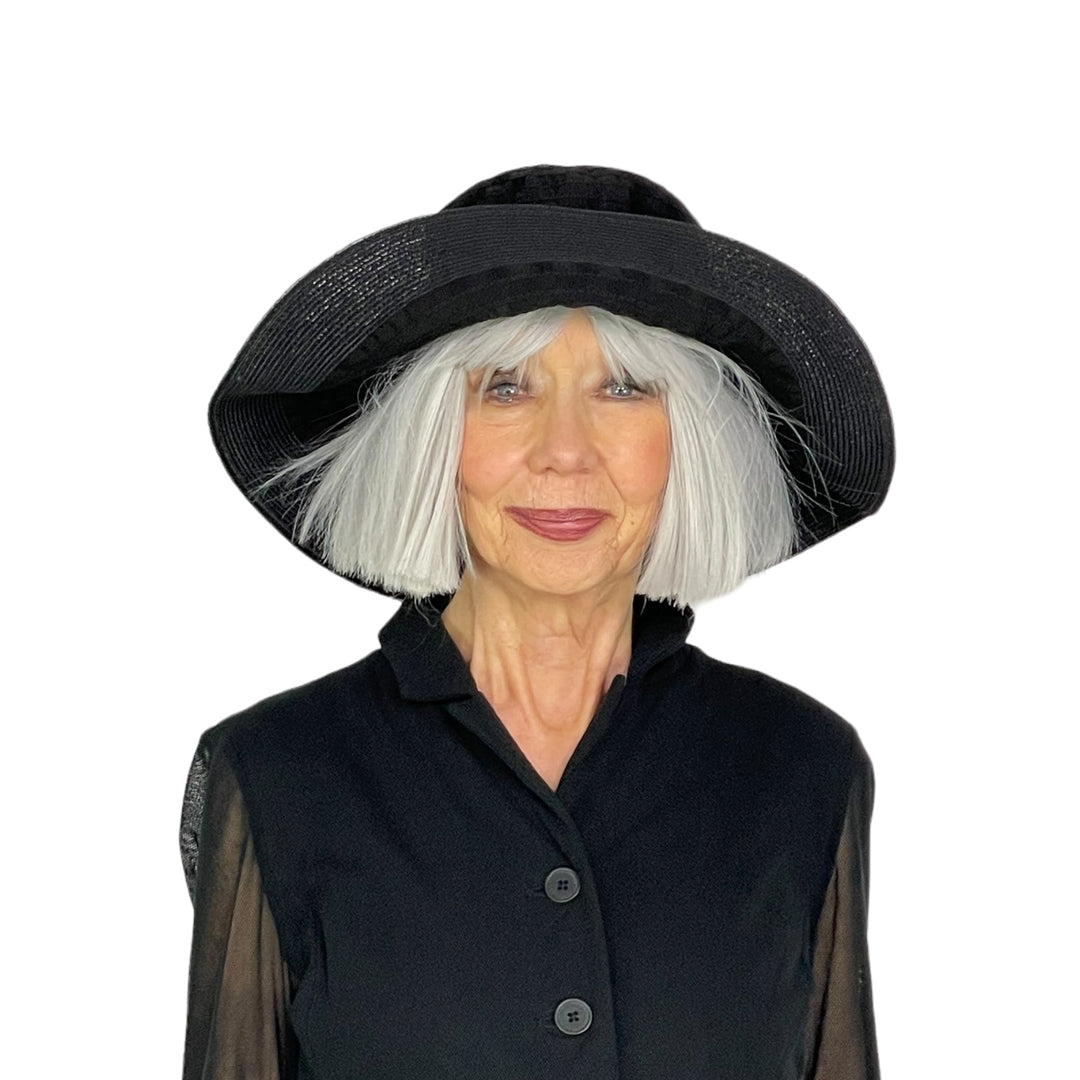 LARGE BRIM RIBBON HAT W/TRIM