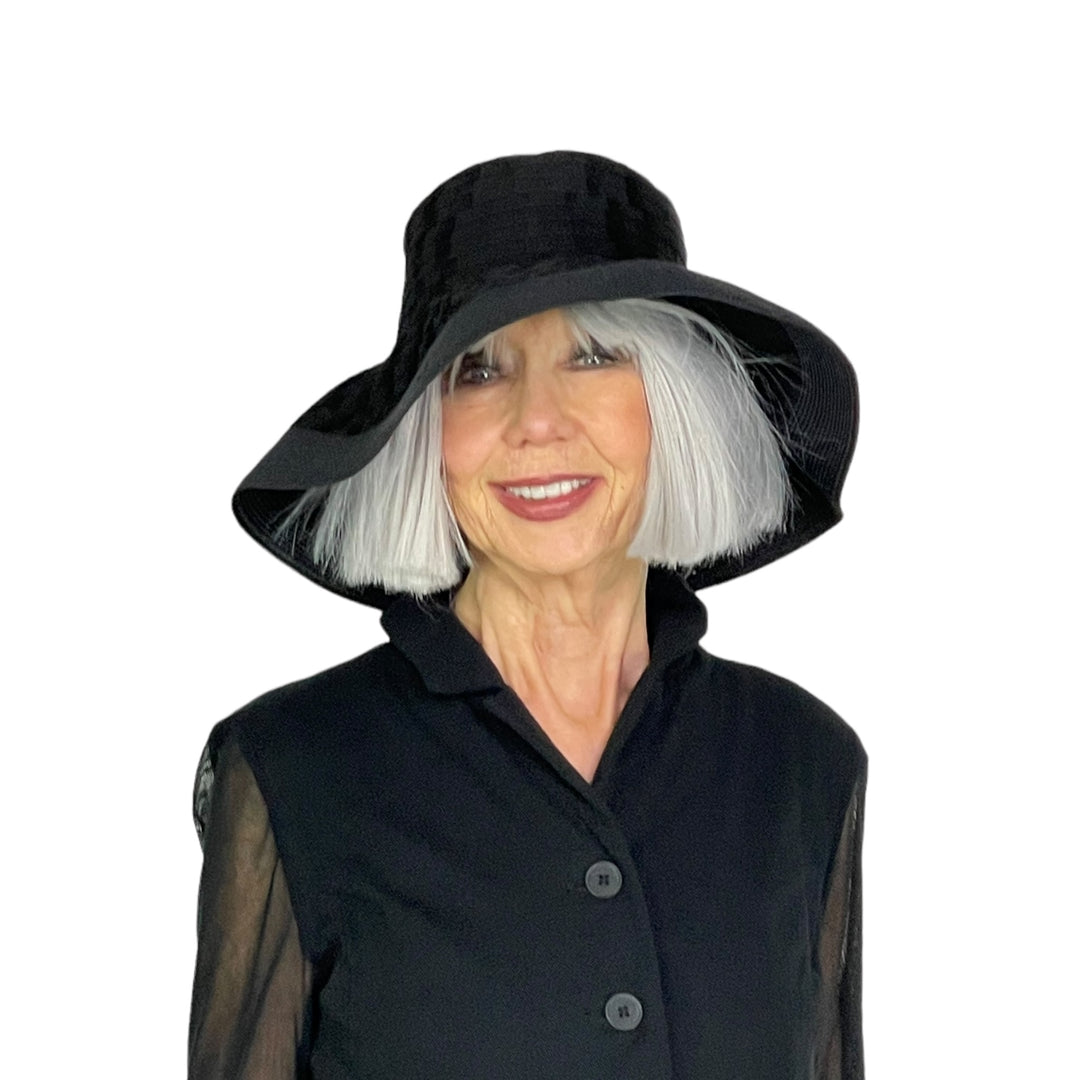 LARGE BRIM RIBBON HAT W/TRIM