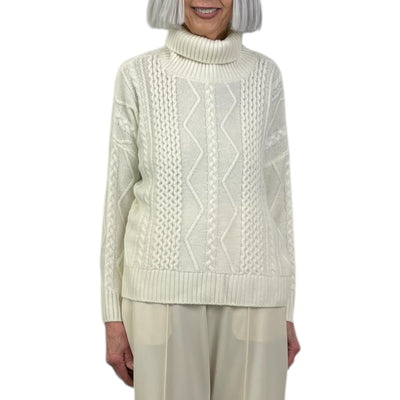BOXY CABLE KNIT CASHMERE TURTLENECK