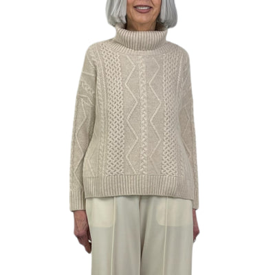 BOXY CABLE KNIT CASHMERE TURTLENECK