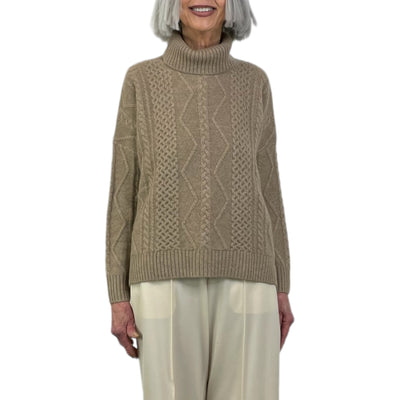 BOXY CABLE KNIT CASHMERE TURTLENECK