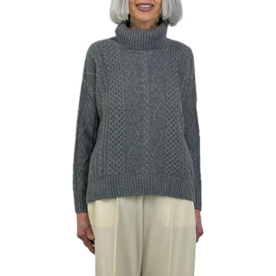 BOXY CABLE KNIT CASHMERE TURTLENECK