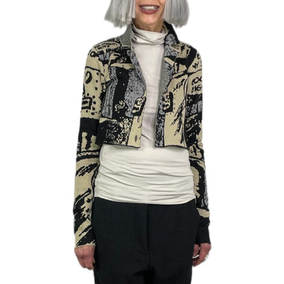 JACQUARD PRINT CROP CARDIGAN