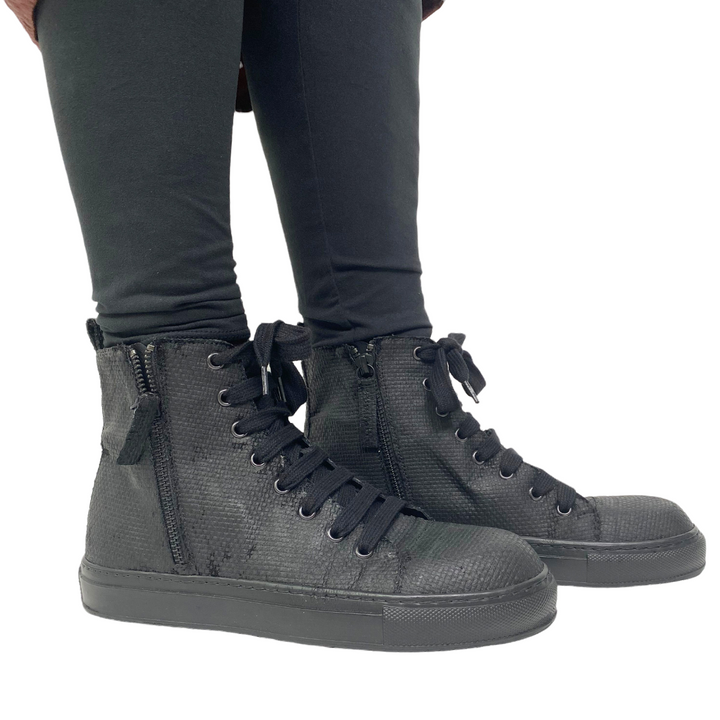 PAINTED TEXTILE HI-TOP ANKLE BOOT