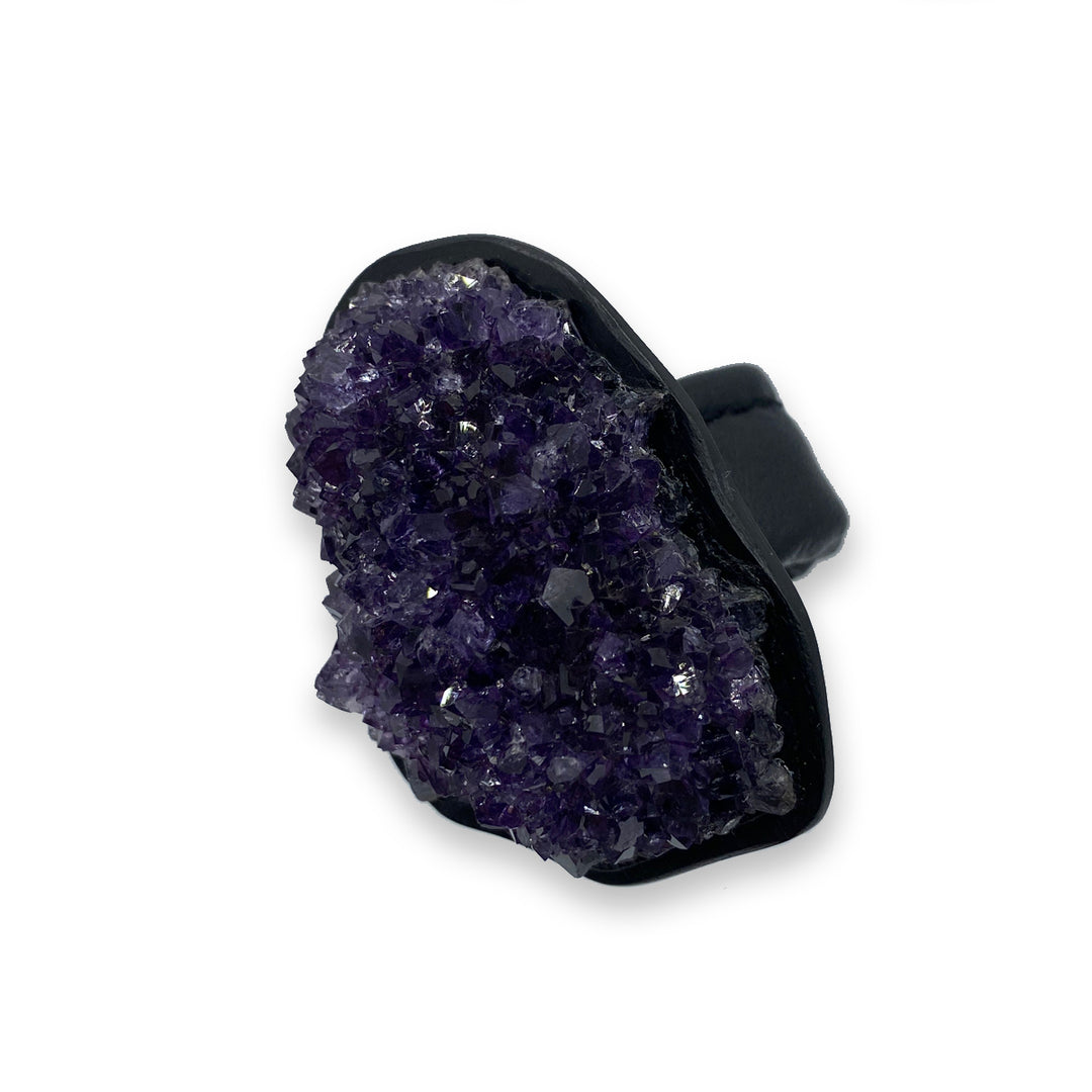 AMETHYST & LEATHER BAND RING