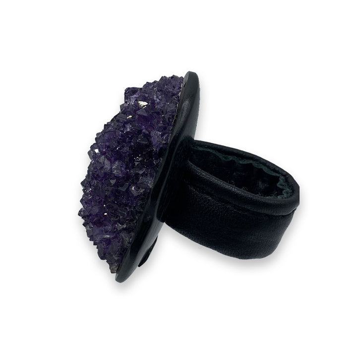 AMETHYST & LEATHER BAND RING