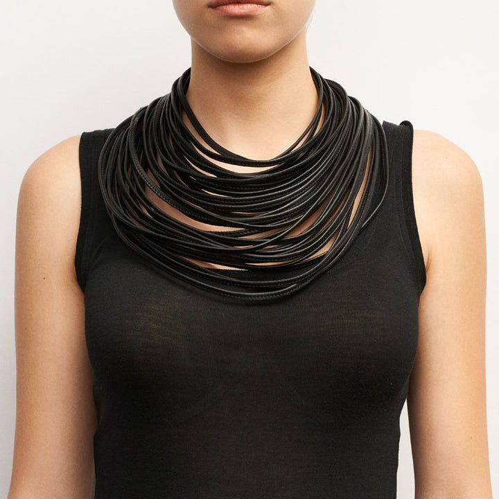 LONG LEATHER STRAND NECKLACE
